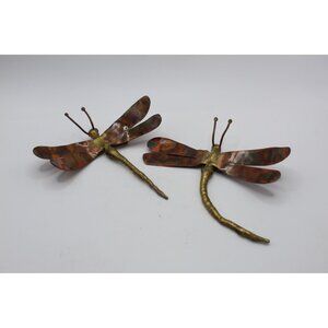 Copper and Brass Dragonfly Wall Art – Pair of Handmade Insect Sculptures, 4.5x5